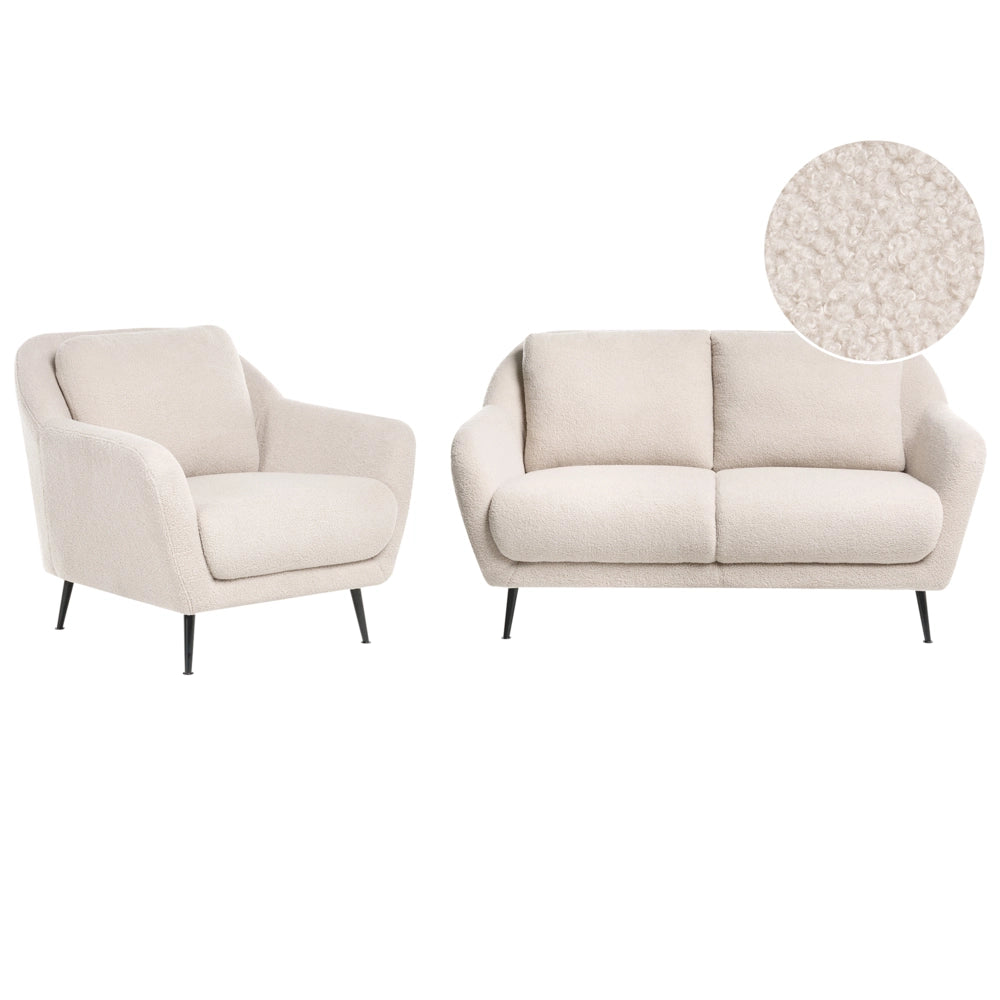 Set di divani a 3 posti boucle beige Gambe nere in ferro con braccioli Seduta spessa Stile moderno Soggiorno