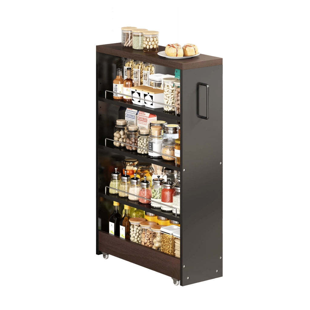 Carrello salvaspazio con 4 ripiani regolabili e 4 ruote; per cucina e bagno; nero