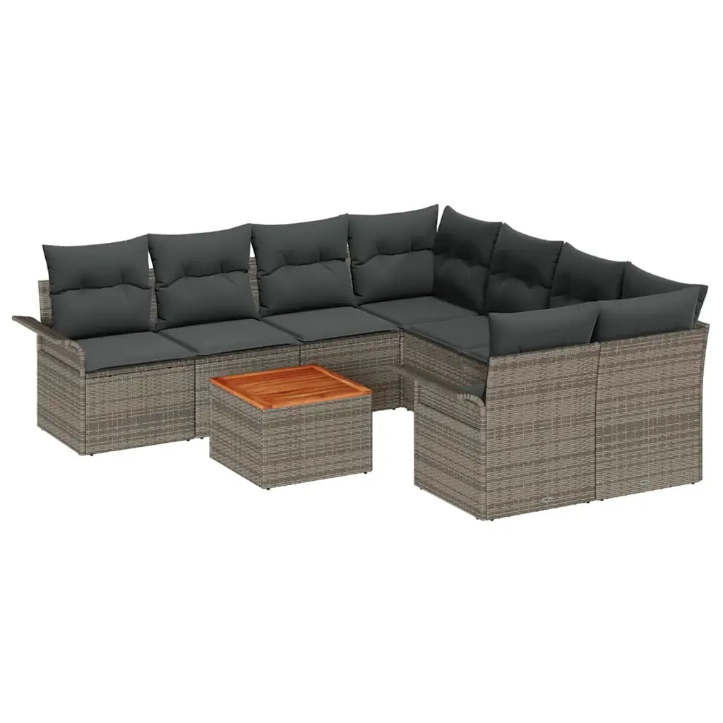 Set Divano da Giardino 9 pcs Grigio polyrattan