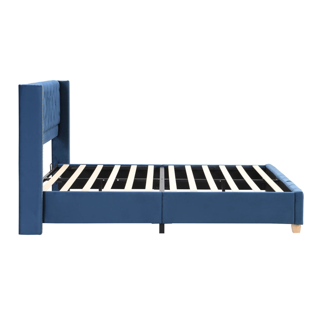 letto imbottito velluto blu 160 x 200 cm