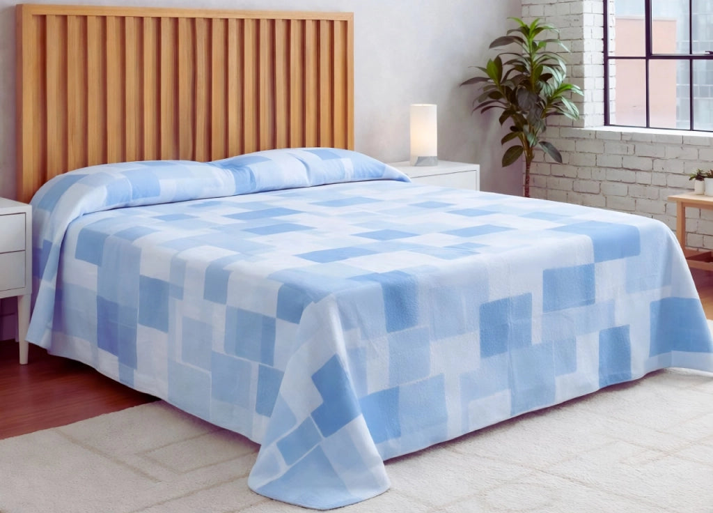 Copriletto Piquet Primavera Estate 100% Cotone Disegno Brick - Singolo - Azzurro