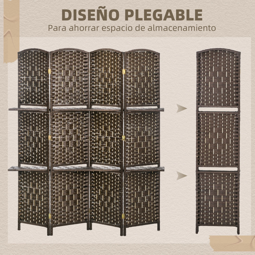 Paravento 4 Pannelli con Ripiani ¨C zephmum ¨C 160x170 cm Marrone Legno