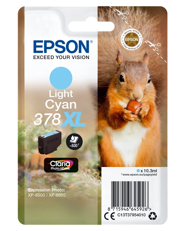 Epson Squirrel Singlepack Light Cyan 378XL Claria Photo HD Ink