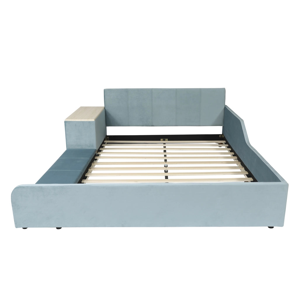 Letto Singolo Imbottito con Scrivania e Sgabello ¨C MINIMAL ¨C Velluto Blu 140x200