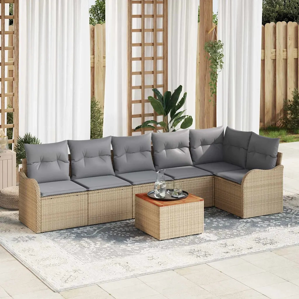 Set Divano da Giardino 7 pcs Beige e Grigio Chiaro polyrattan