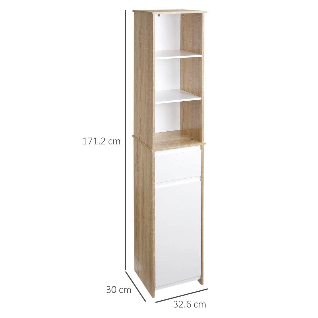 Mobile Bagno Salvaspazio Colonna ¨C Xylo ¨C Legno Bianco con Ripiani Cassetto Armadietto 32.6x30x171.2cm