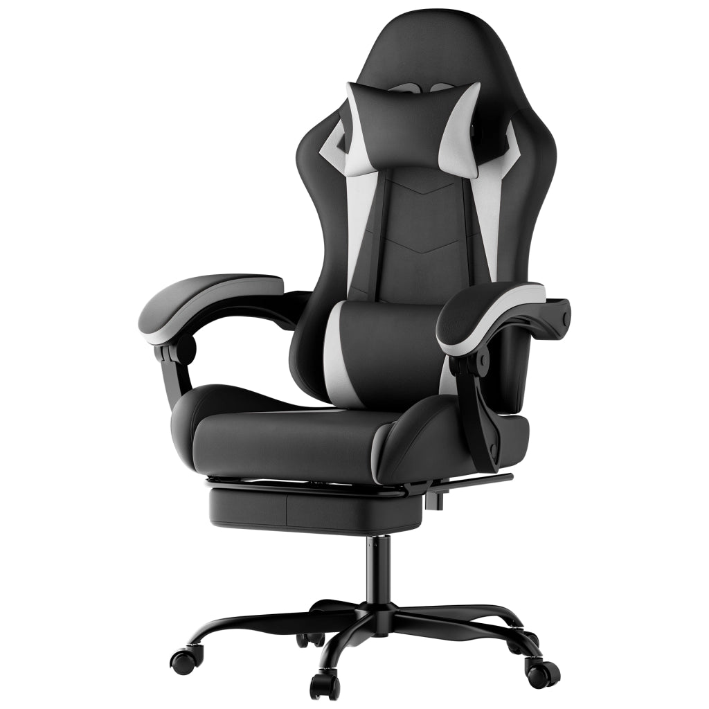 Sedia Gaming Ergonomica con Cuscino Lombare e Poggiatesta ¨C Xylo ¨C Nero e Bianco