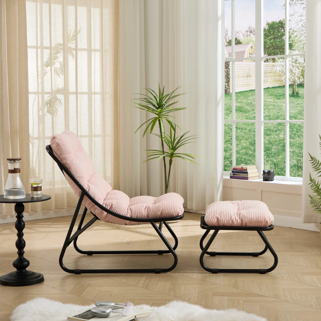 SEDIA LOUNGE DA ESTERNO Con pouf 65x78x86 cm Acciaio Rosa