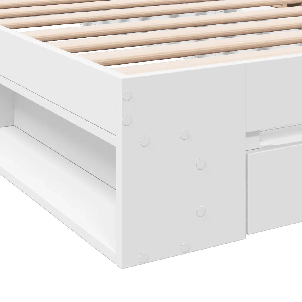 Letto singolo | Letto per adulti | Giroletto con Cassetto Bianco 90x200 cm in Legno Multistrato