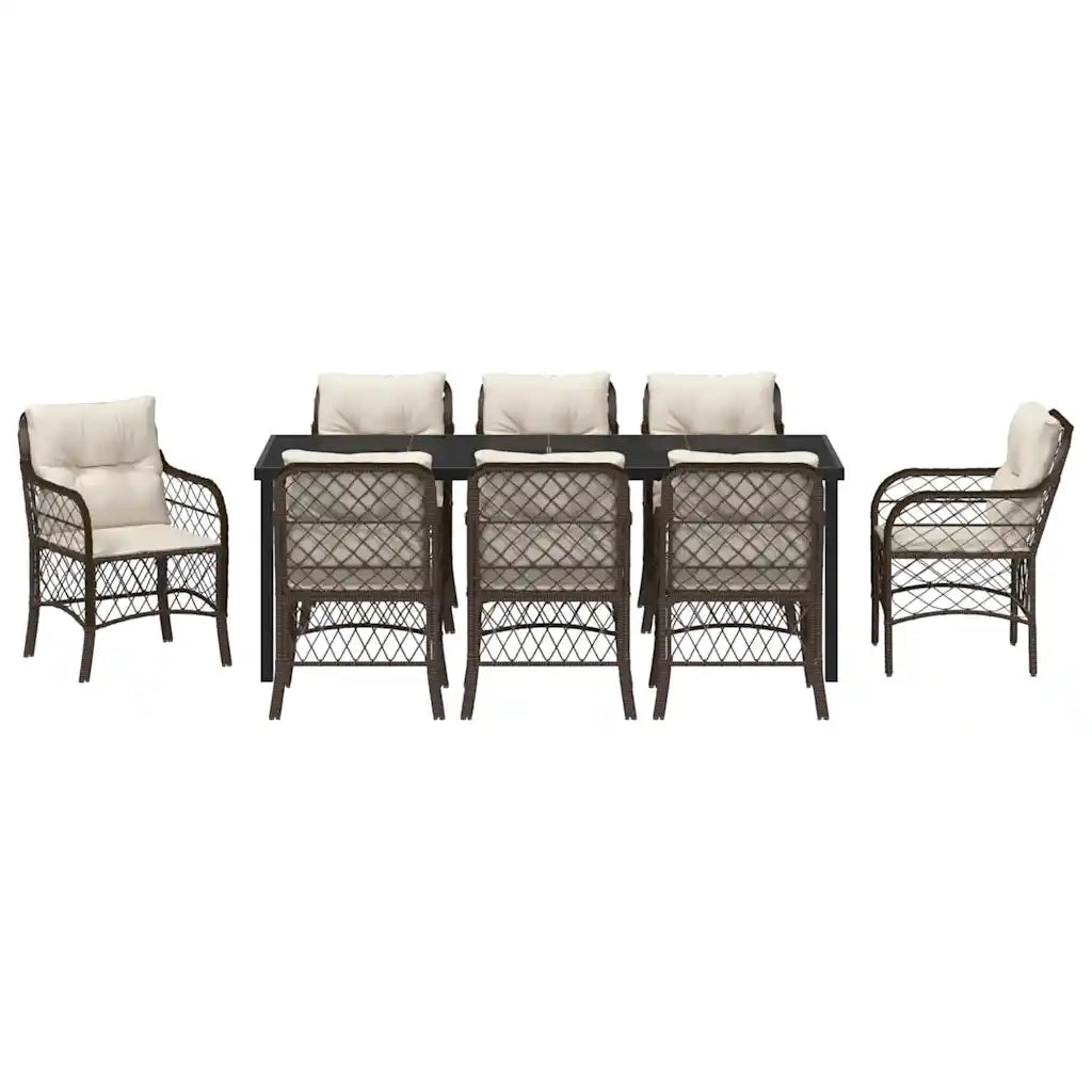 Set da Pranzo per Giardino con cuscino 9 pcs Marrone polyrattan 3380217