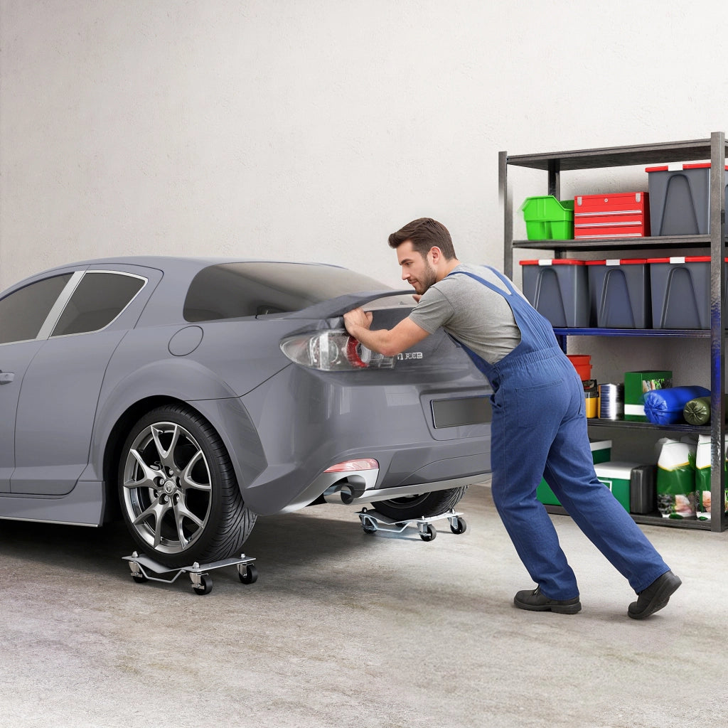 Carrello Sposta Auto 2 Pezzi ¨C Minimal ¨C Argento Metallo Antiscivolo