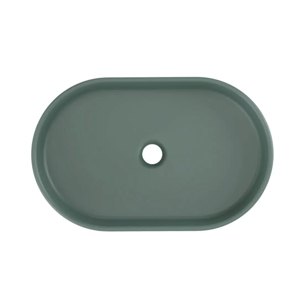 Lavabo ovale da appoggio 55x35 cm in ceramica verde foresta opaco