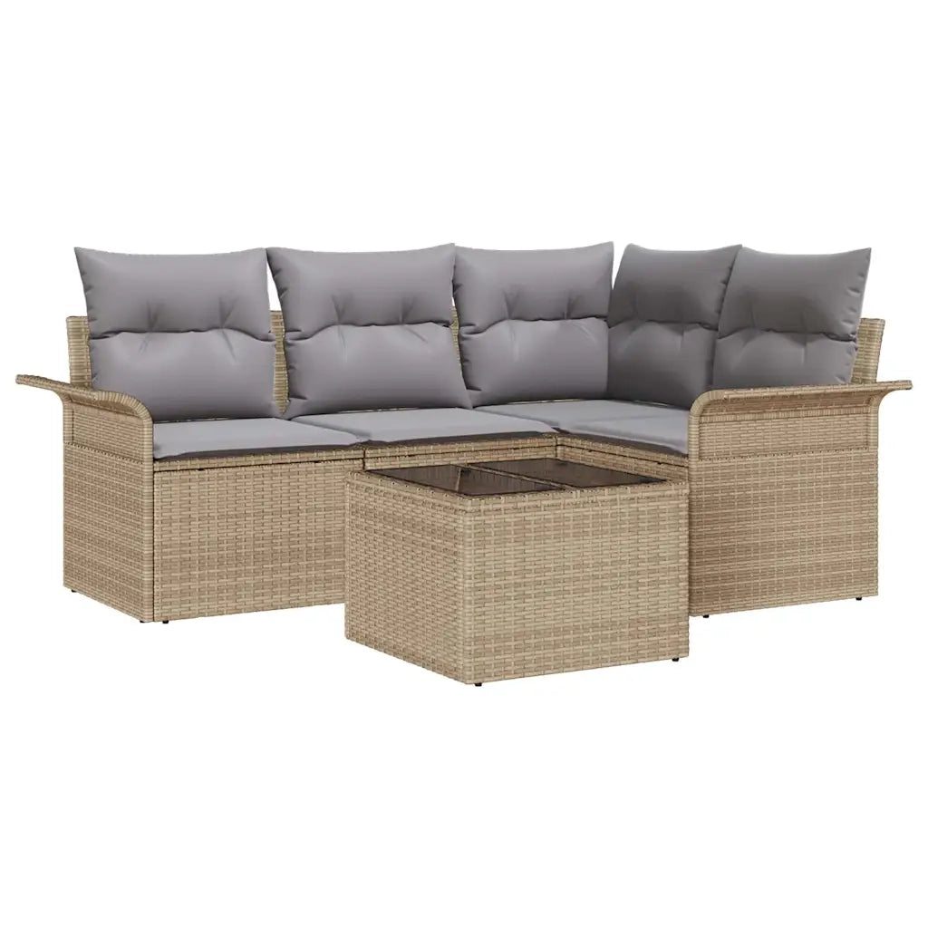 Set Divano da Giardino con cuscino 5 pcs Beige polyrattan