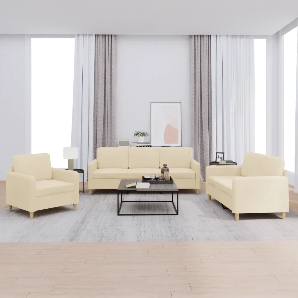 Set di Divani 3 pz con Cuscini Crema in Tessuto 3202056