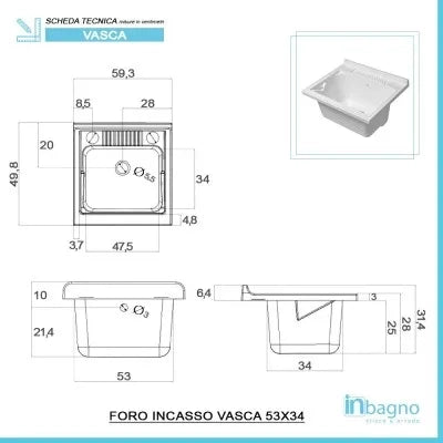 Mobile lavatoio 60x50 bianco con serranda vasca e asse lavapanni