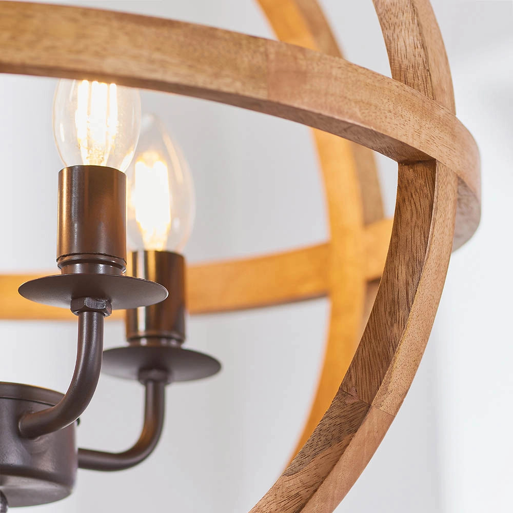Lampada a sospensione TOBA legno mango sfera 4xE14 Endon