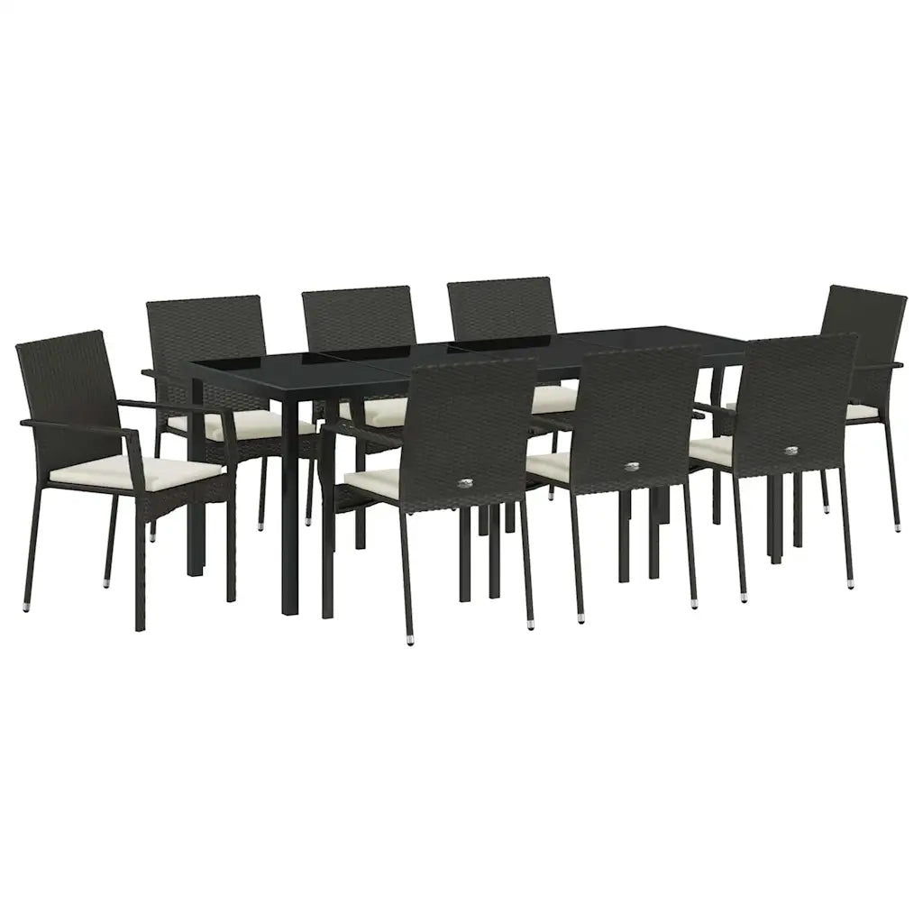 Set da Pranzo per Giardino con cuscino 9 pcs Nero polyrattan 3380084