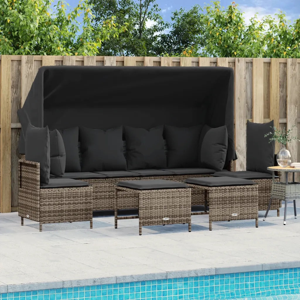 Set Divano da Giardino 5 pz con Cuscini Grigio in Polyrattan