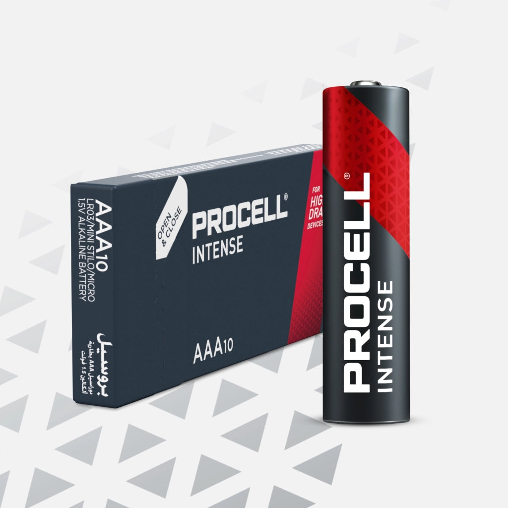 Batterie AAA Procell Intense Alcaline Professionali Confezione da 10 Pezzi Alta Durata per Dispositivi ad Alto Consumo