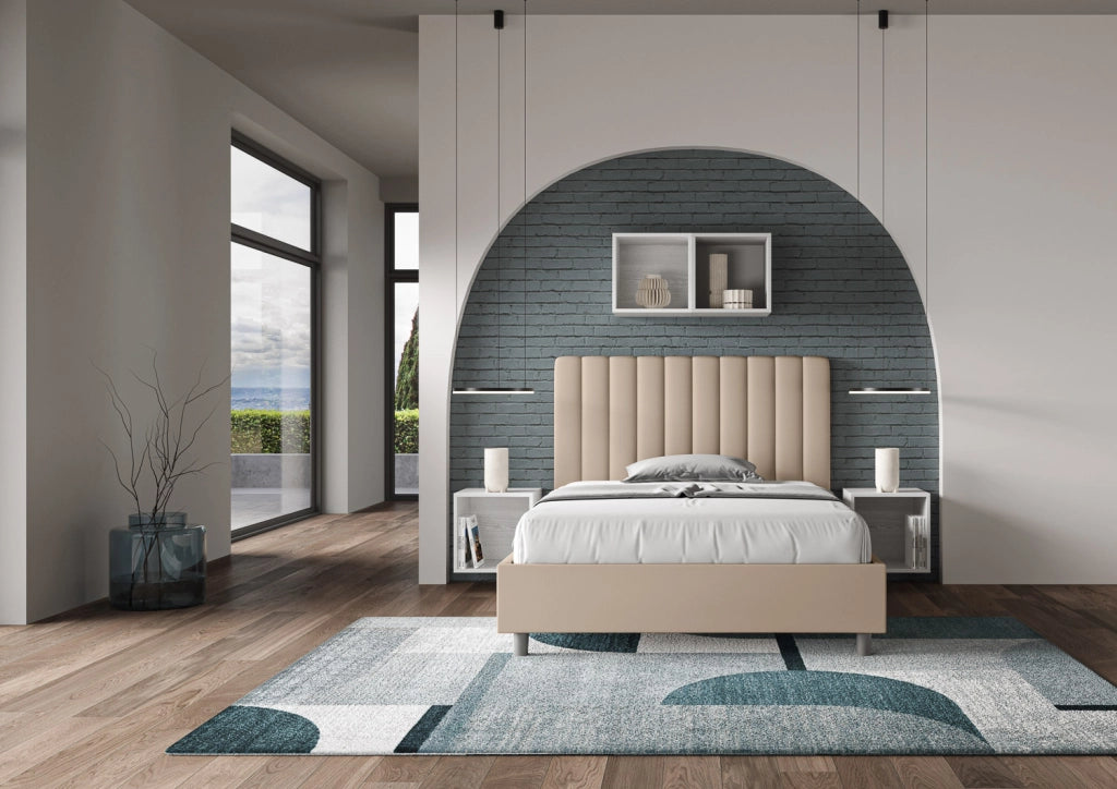 BS COM Letto una piazza e mezza senza rete imbottito 120x210 similpelle tortora