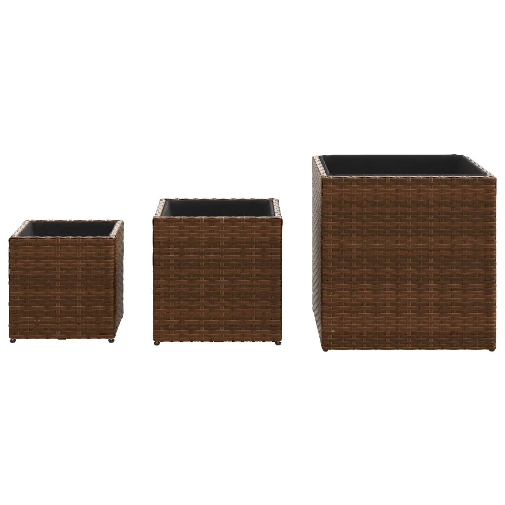 Fioriere da Giardino 3 pz Marroni in Polyrattan 366396