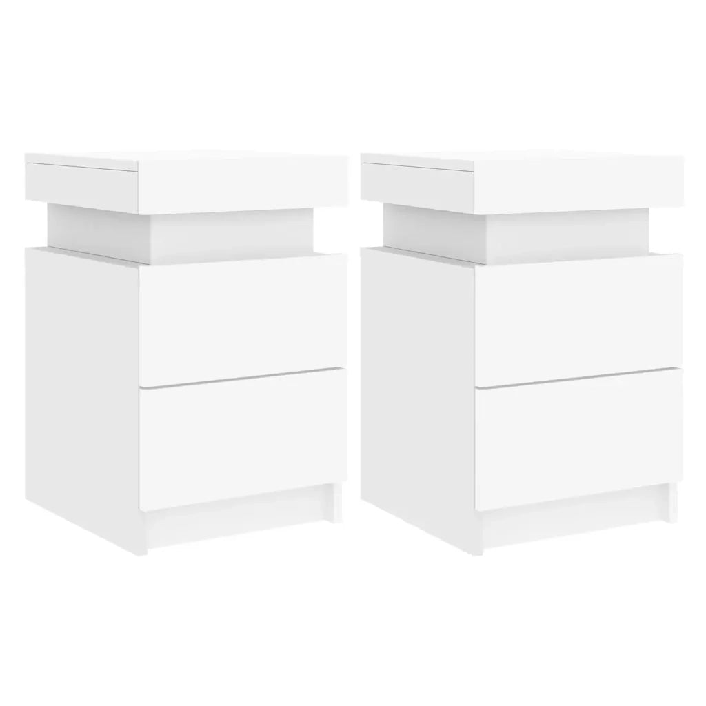 Set di 2 Comodini | Armadio da Notte | Mobiletto da notte con Luci LED Bianchi 35x39x55 cm