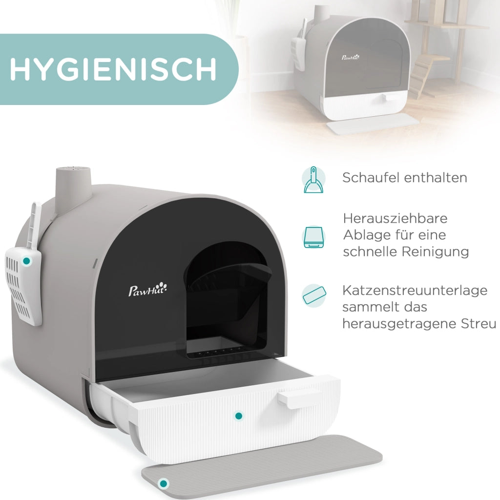 Casetta per Gatti con Coperchio, Paletta e Tappetino ¨C zephmum ¨C Grigio/Nero, Plastica