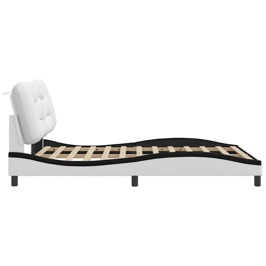 Letto matrimoniale | Letto per adulti | Giroletto senza Materasso Hvar Nero e Bianco 120x200 cm in Similpelle