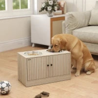 Ciotola Rialzata per Cani con Ante e 2 Ciotole Inox 2x2 L, Rovere
