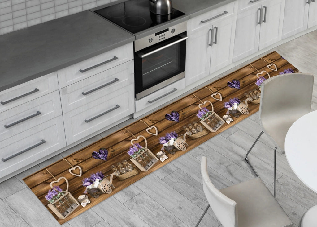Tappeto Passatoia Cucina Antiscivolo Stampa Digitale Dis. Lavanda Cuor Carretto - 50x600 - Lavanda