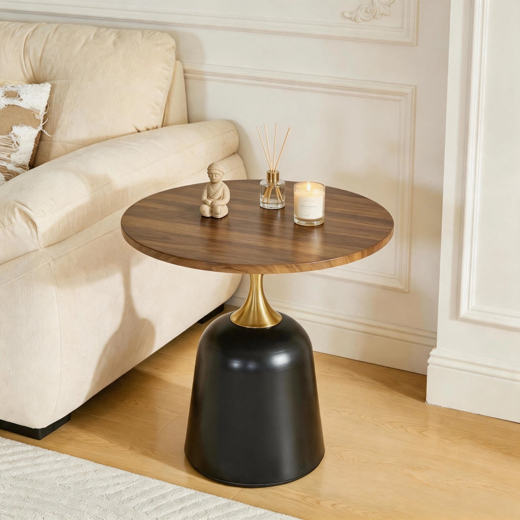 TAVOLINO Rotondo 70x69x40 cm Melamina Noce e Nero