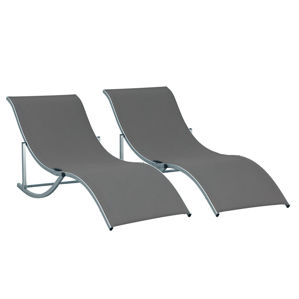 Set 2 Lettini da Giardino ¨C Xylo ¨C Textilene Alluminio Grigio Antracite 165x61x63cm