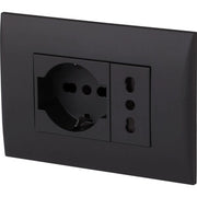 PLACCA C/SUPP PRESA BIPAS+PRESA BIPAS SCHUKO NERO