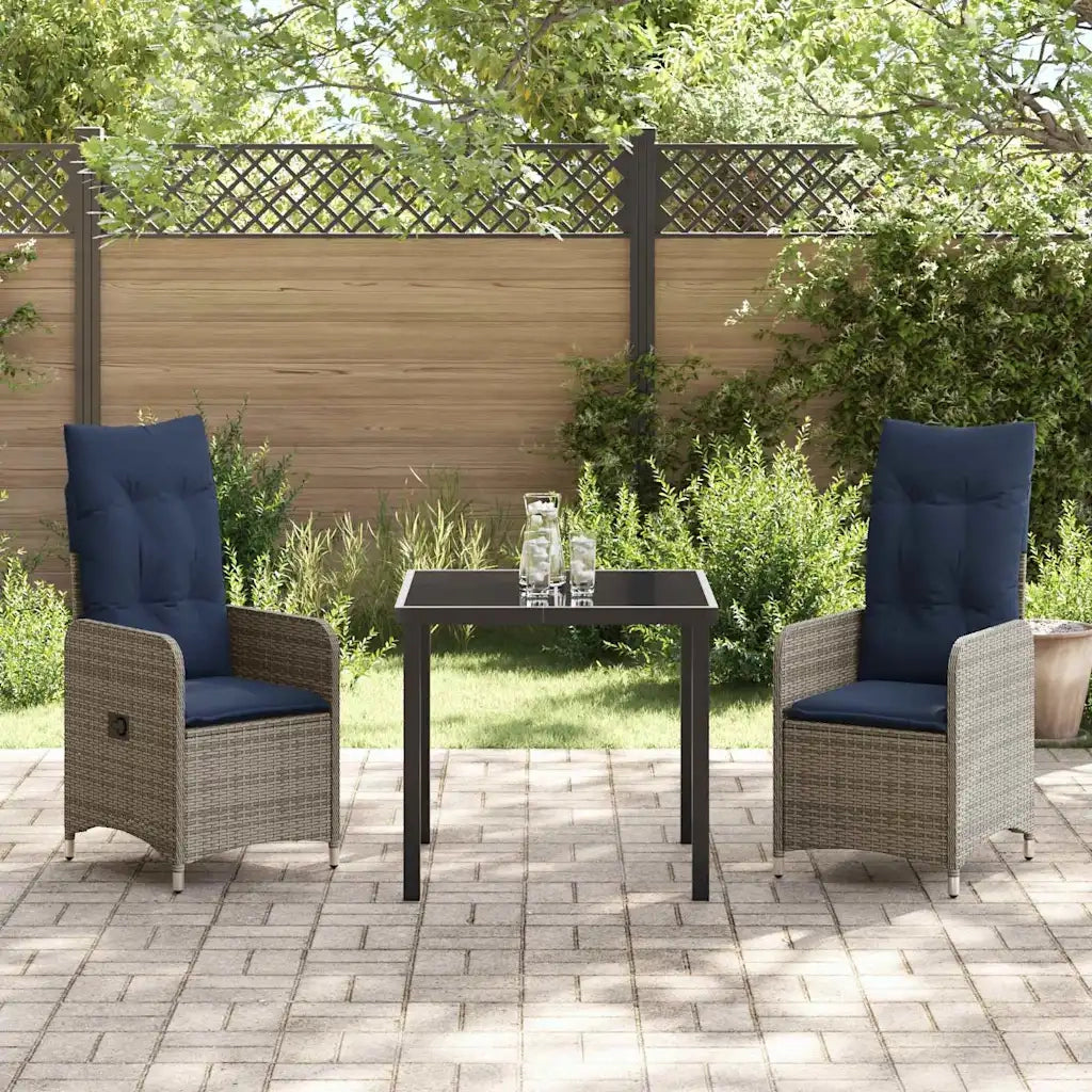 Set di tavolo e sedie con cuscino 3 pcs Grigio Rattan in PE 3379688