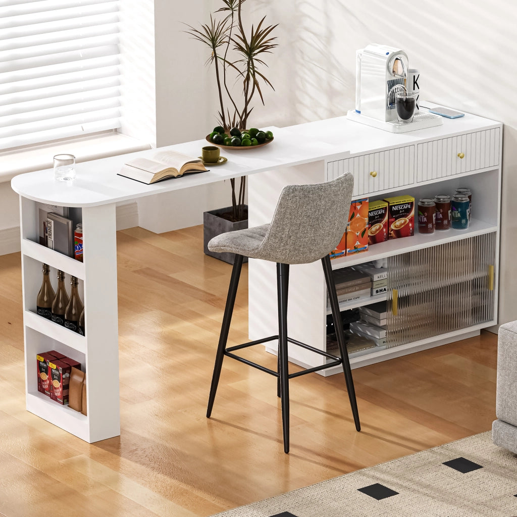 Tavolo Bar Allungabile ¨C MINIMAL ¨C Bianco, con LED e Vano Contenitore