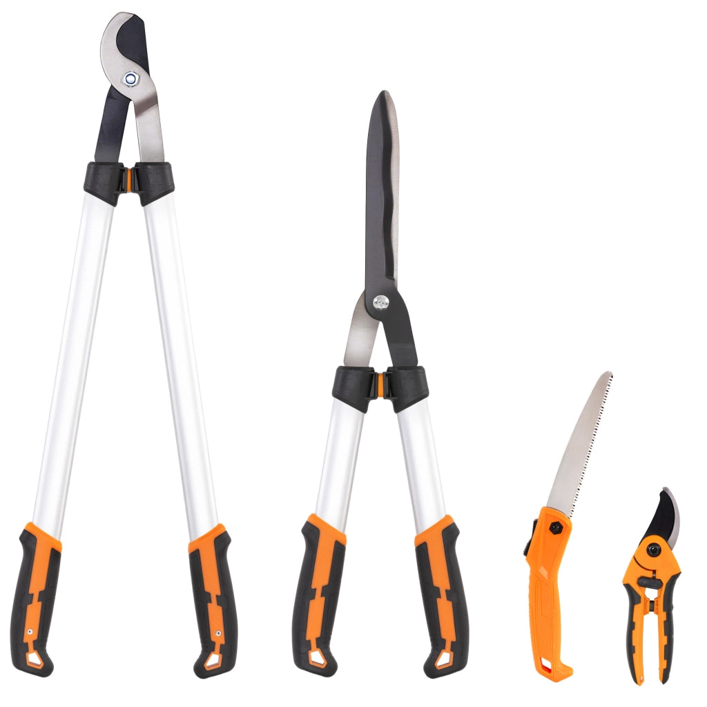 Set 4 Forbici da Giardino ¨C Xylo ¨C Tagliasiepi, Cesoie, Seghetto Pieghevole, Manico Alluminio