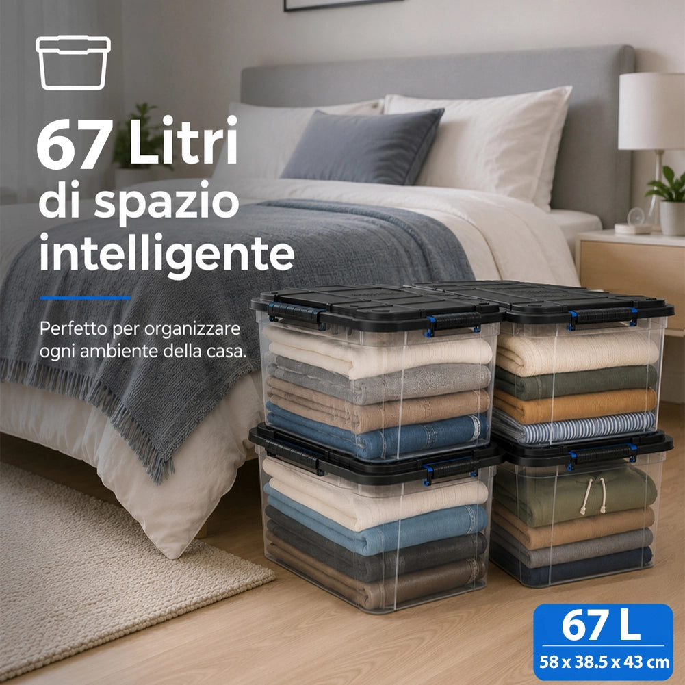 Set 4 Pezzi Contenitori con Coperchio Storage Box Solid Cargo 67L 58x38.5x43 cm
