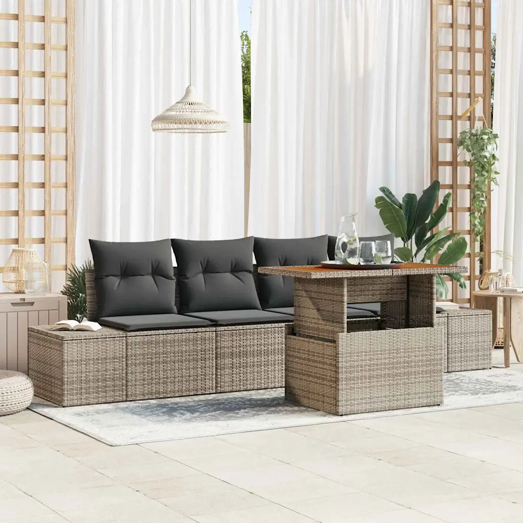 Set Divano da Giardino 5 pcs Grigio Poly Rattan