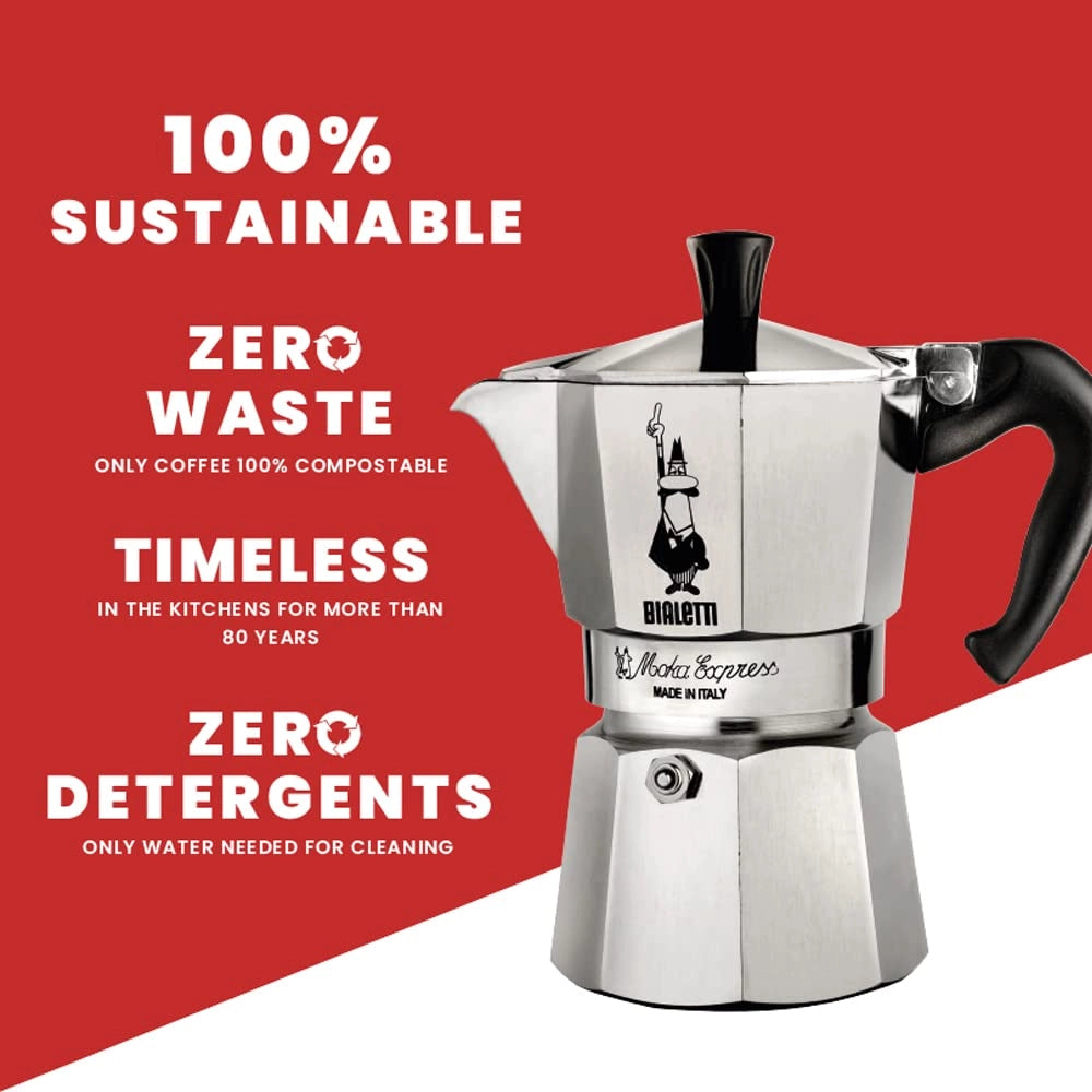 Caffettiera Moka Express Restyling 1 Tazza in Alluminio con Manico Ergonomico Made in Italy Bialetti