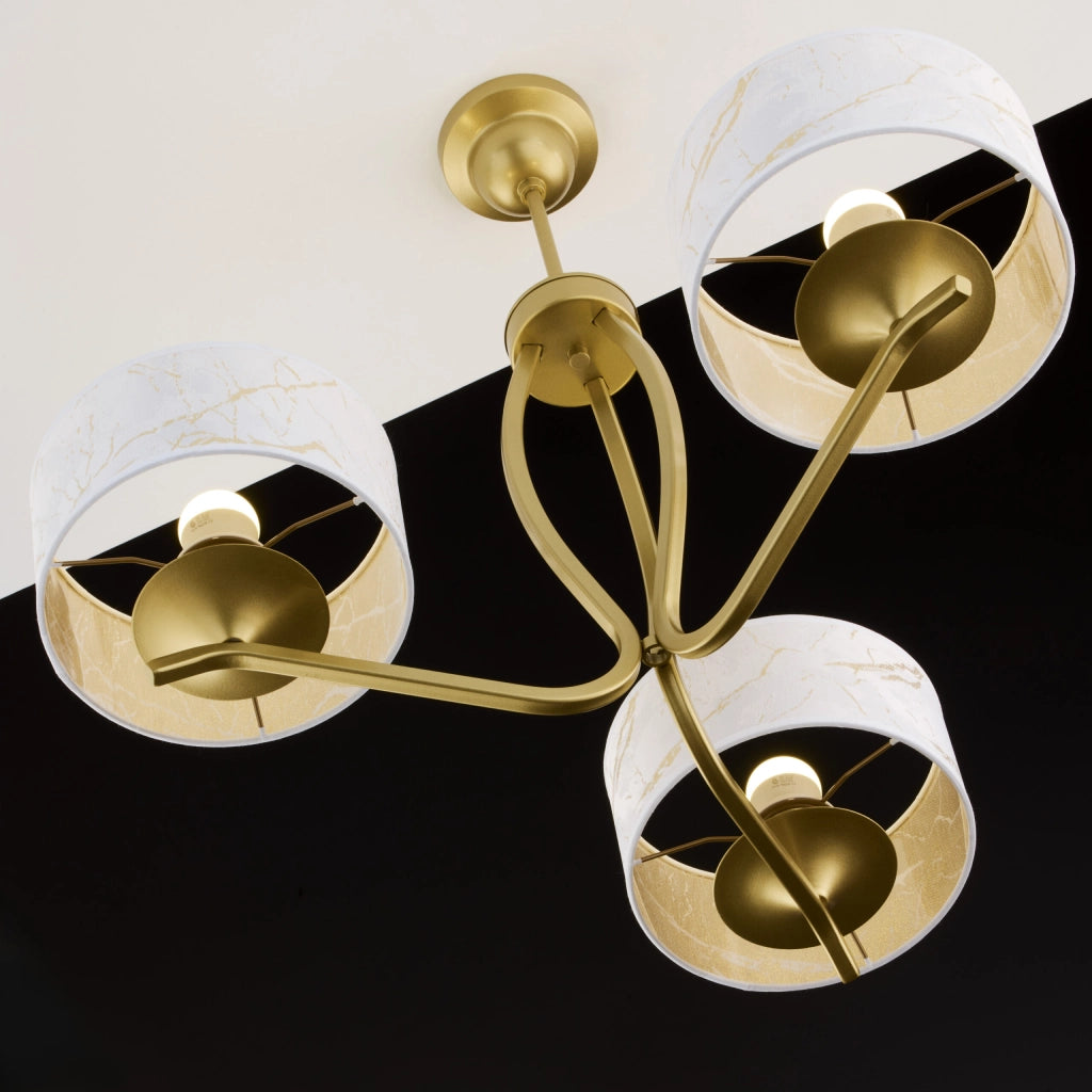Lampada sospensione oro, 3 paralumi bianchi E27 Jupiter