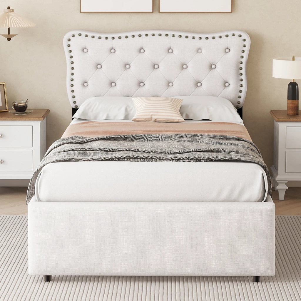 letto imbottito mdf beige 90 x 200 cm
