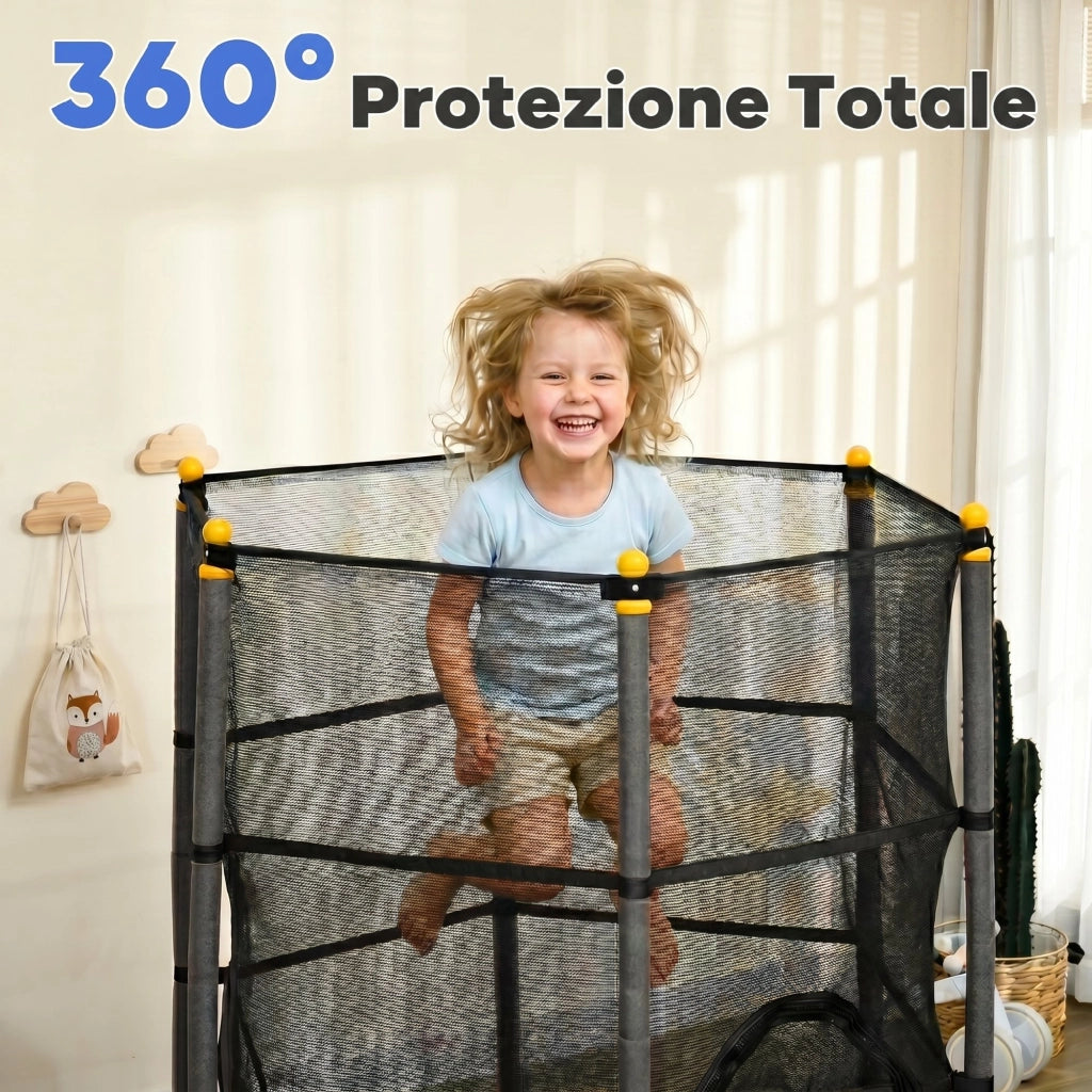 Trampolino Bambini ¨C Minimal ¨C Nero ?160x190 cm con Rete Sicurezza