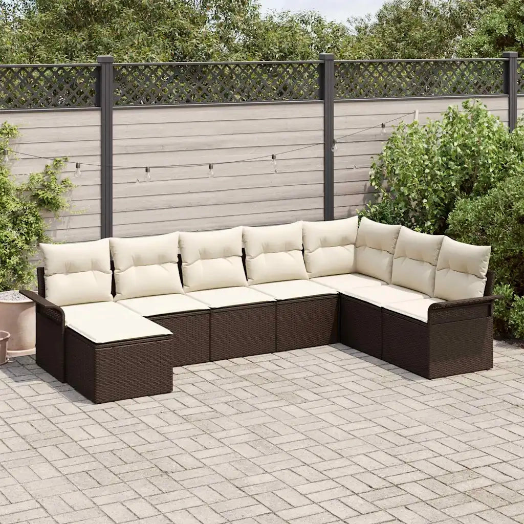 Set Divano da Giardino con cuscino 8 pcs Marrone polyrattan