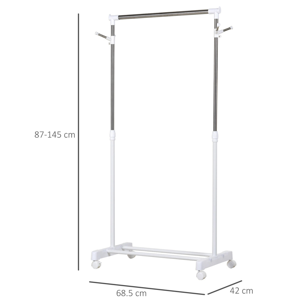 EasyComfort Appendiabiti Stender ad Altezza Regolabile con Fondo Portaoggetti e 4 Ruote, 68.5x42x87-145 cm