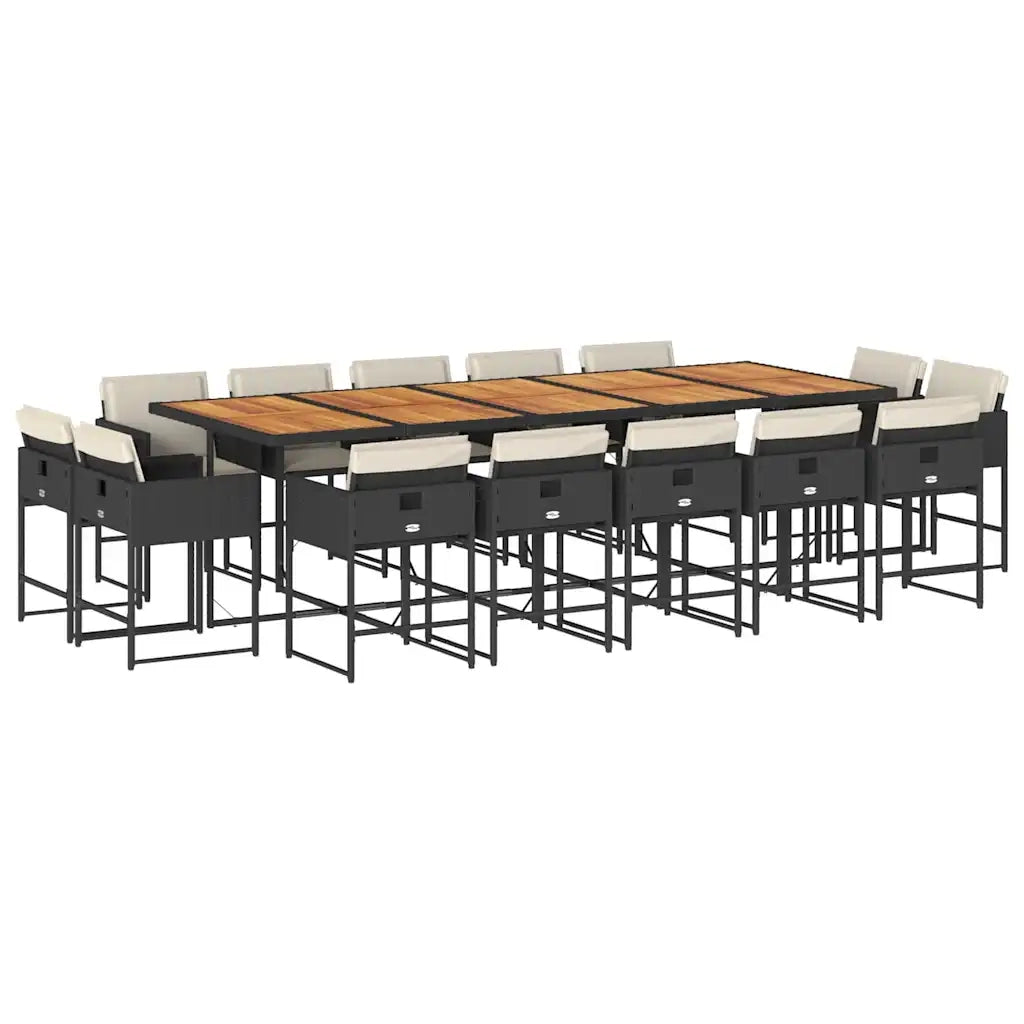 Set da Pranzo da Giardino 15 pz con Cuscini Nero in Polyrattan 3278186