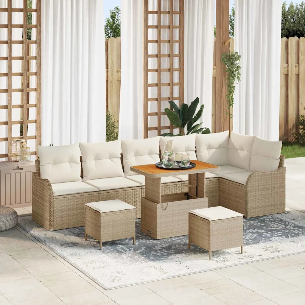 Set Divano da Giardino con cuscino 9 pcs Beige e Crema