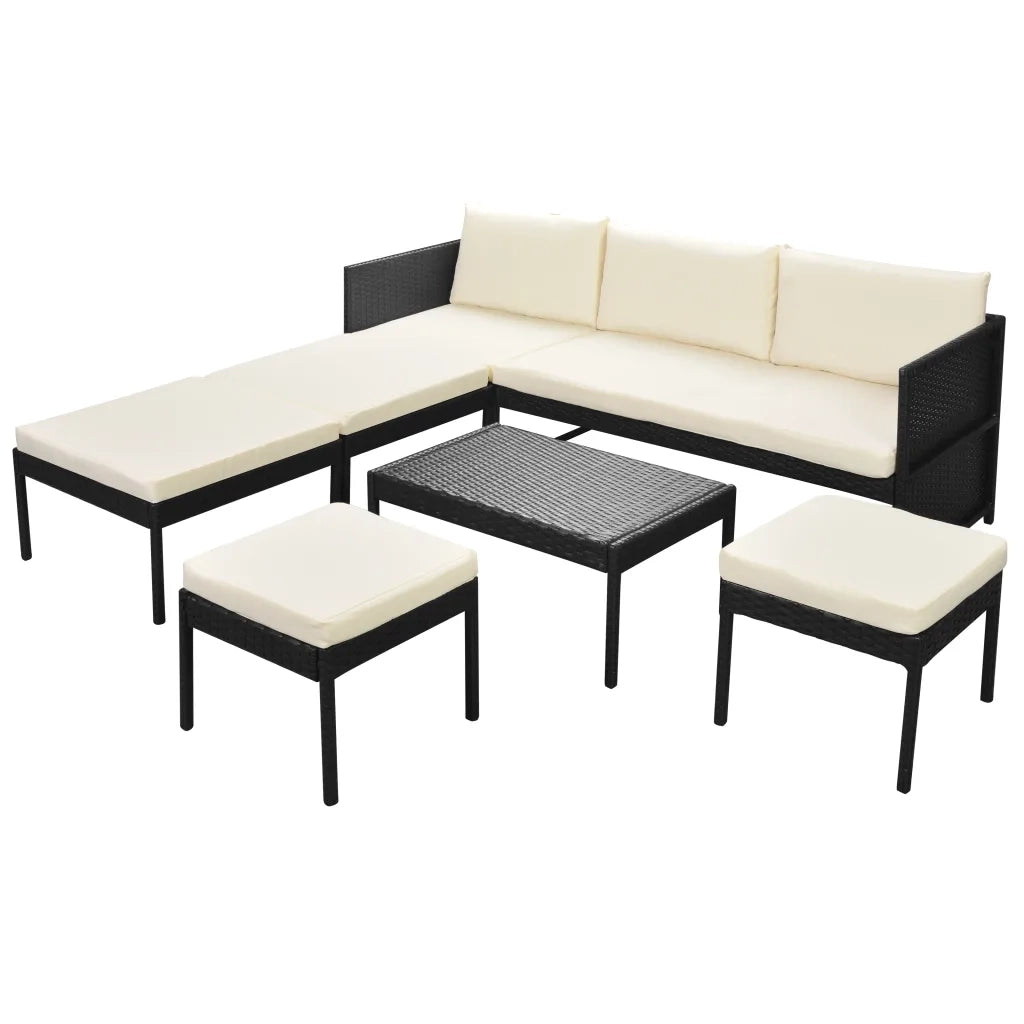 Set Divani da Giardino 6 pz | Set Salotto da Giardino con Cuscini in Polyrattan Nero