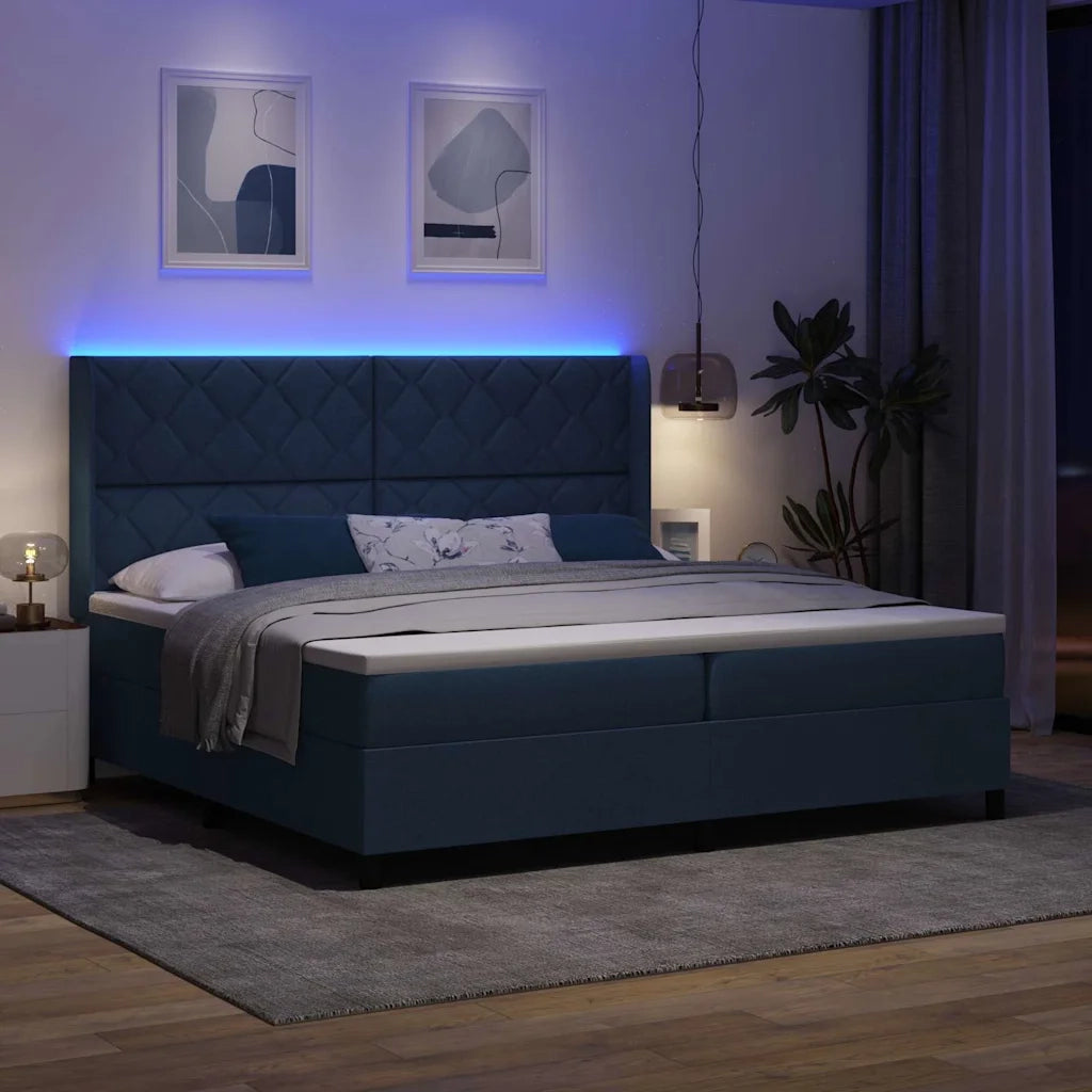 Letto a Sorgente LED con materasso Blu 200 x 200 cm Tessuto 3343594