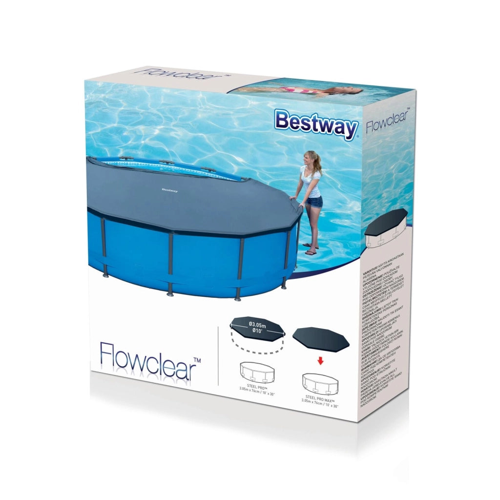 Bestway 58036 Flowclear Telo Copertura per Piscina Rotonda 305 cm compatibile Steel Pro e Steel Pro MAX colore Grigio