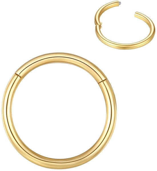 Anello Click per Septum Chirurgico - Acciaio Ipersensibile - 18k Giallo - Gioielli per Body Piercing - Adatto per Narice e Orecchio - 1,6
